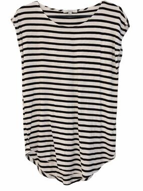 Green Envelope Los Angeles Striped Top Medium Black White Short Sleeve Casual